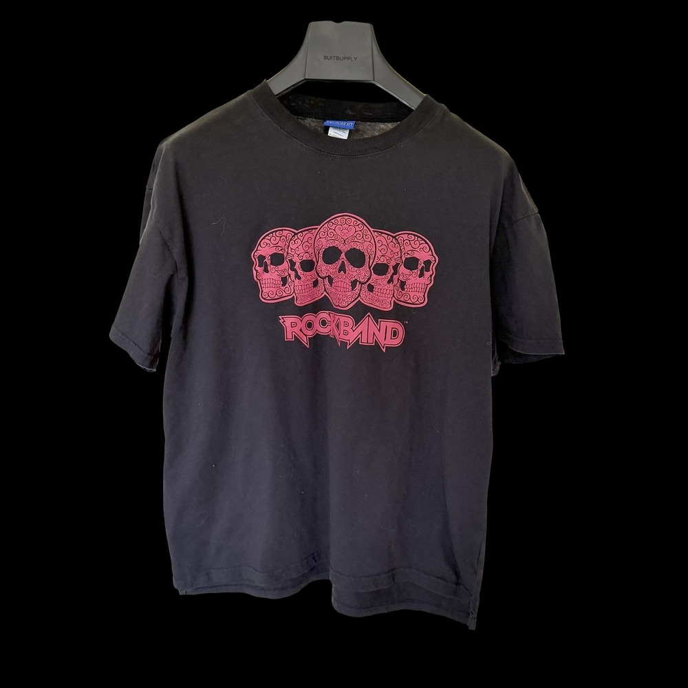 Rock Band Video Game Promo T-Shirt Med Black Pink Sugar Skulls 2009 Tee